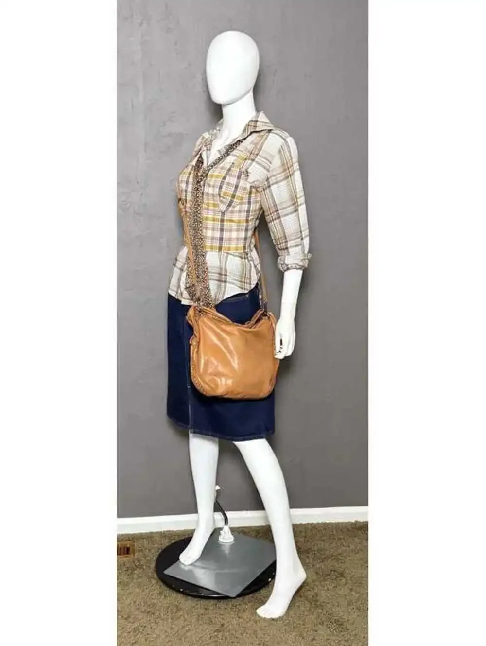 Golden Tan Leather Hobo Bag Woven Leather Handle + Removeable Crossbody Strap